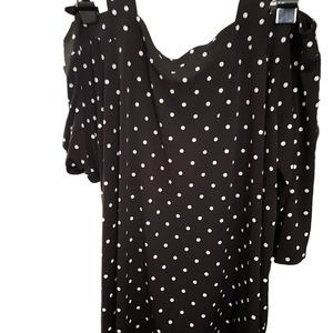 Woman Within Black and White Polka Dot Cold Shoulder Tunic 26/28. 2X